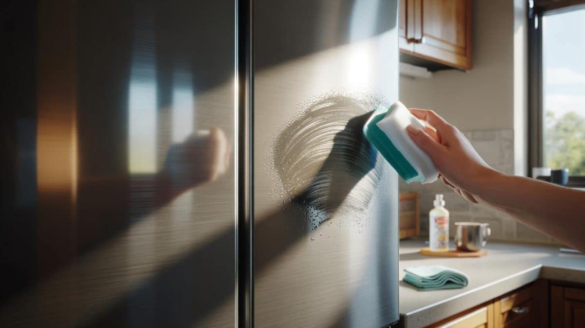 Why you should never use a magic eraser on stainless steel appliances, as it acts like fine sandpaper and ruins the brushed finish